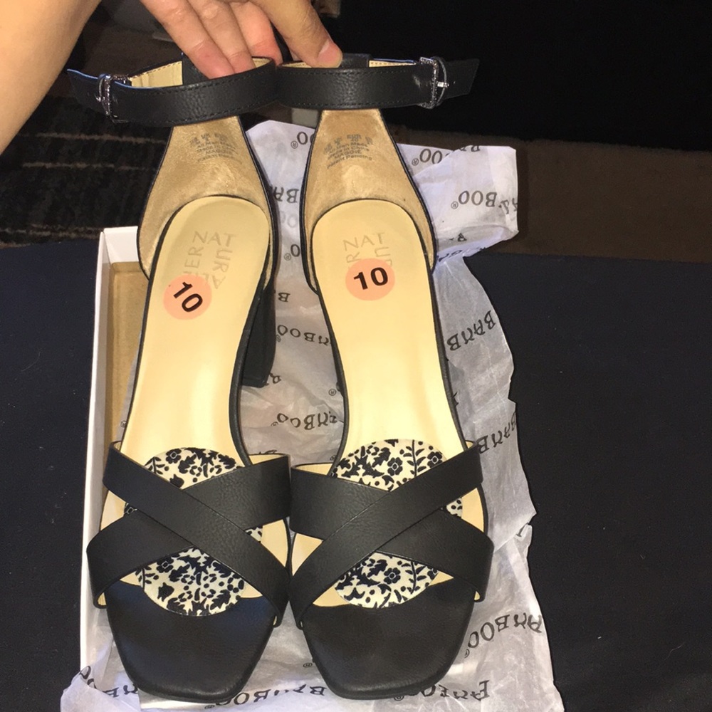 NWOT Black ankle strap heels